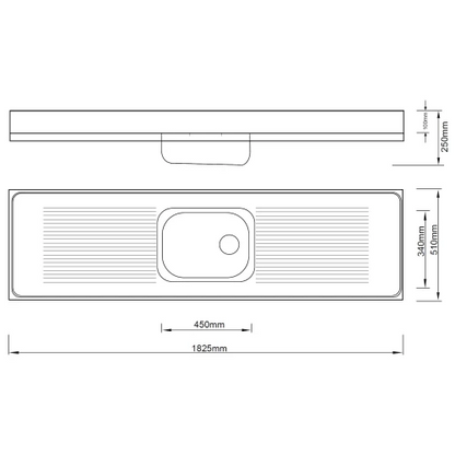 MERCER M18 STYLELINE 304 STAINLESS STEEL SINK BENCH 0.9MM 40MM WASTE WITH  OVERFLOW