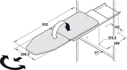 Hafele Germany Ironing board, Häfele Ironfix, shelf mounted Rotates through 180°