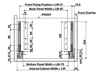Slimline Drawer Set, Depth 500mm, 550mm x Height 84mm, 135mm, 199mm. Screw On 35 Kg - Matt White