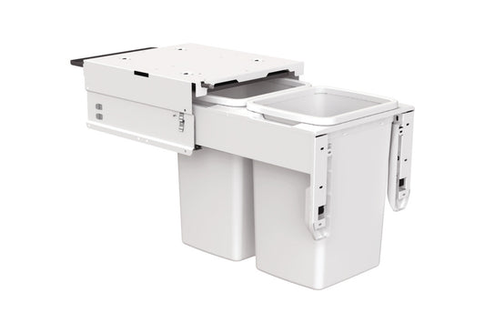 Hideaway Waste Bin System ,Hideaway Concelo Range, 2 x 20Litres Bucket Door pull Width 368mm x Height 440mm  x Depth 525mm - Cinder(Dark grey) ,Arctic White -( Available in 6 Sizes : 1 x 35Ltr ,2 X 13Ltr ,2 x 15Ltr ,2 x 16Ltr ,2 x 20Ltr ,2 x 35Litres )