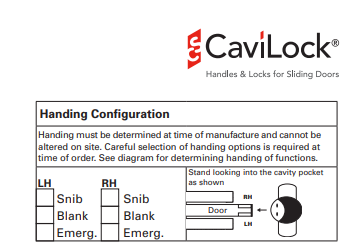 Cavity Slider for Doors CaviLock CL400 Privacy Left Handle Snib Right Handle Blank 52-58mm- Available in 6 Colours :  Bright Chrome ,Satin Chrome, Oil Rubbed Bronze ,Satin Nickel, Matte Black ,Custom Finish