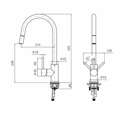 MERCER AURORA LISBON GOOSENECK PULLOUT MIXER IN 5 COLOURS-STAINLESS STEEL ,  BLACK ,GUN METAL ,COPPER ,BRASS