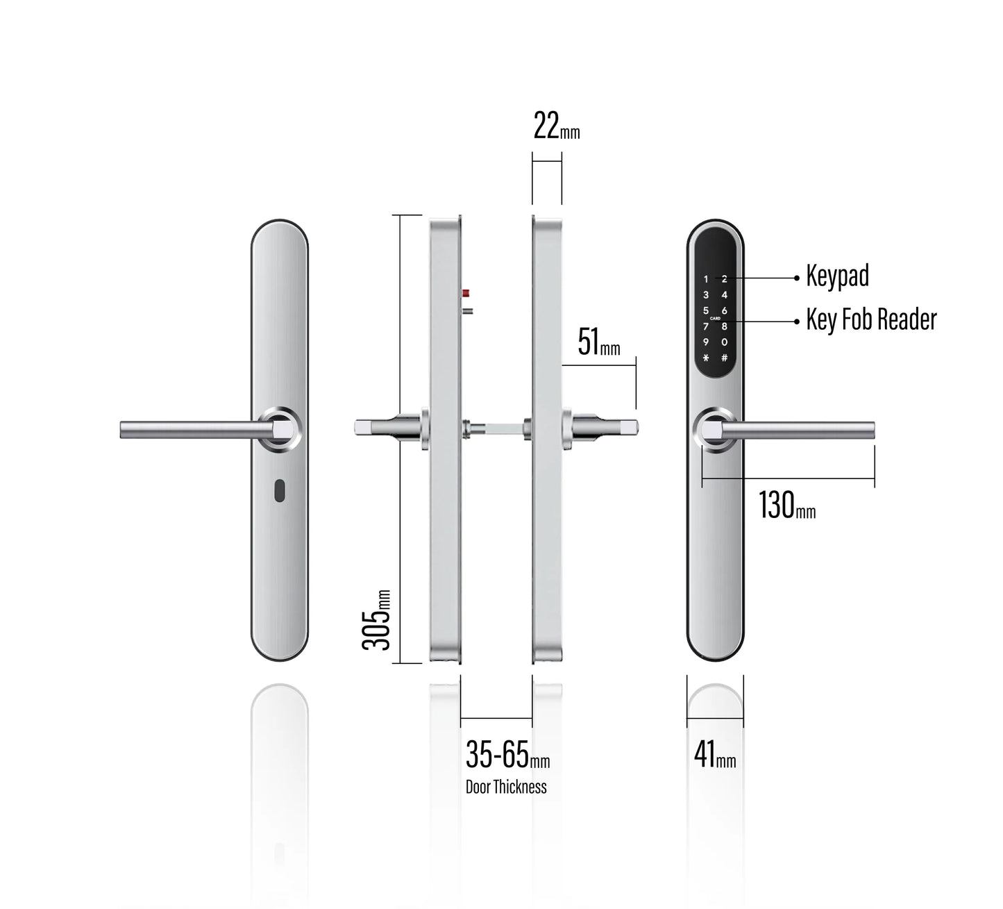 MILES NELSON COMMERCIAL D-LOCK DIGITAL BRUSHED STAINLESS AND MATT BLACK  WITH 30MM BACKSET /MORTICE LOCK