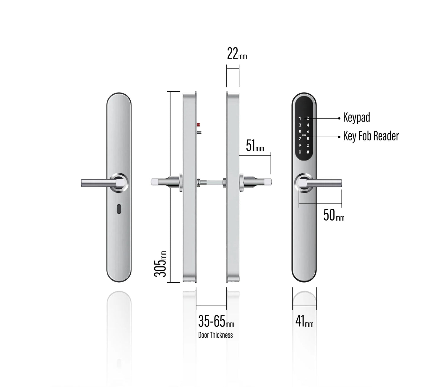 MILES NELSON COMMERCIAL D-LOCK DIGITAL SHORT LEVER BRUSHED STAINLESS AND MATT BLACK  WITH 30MM BACKSET /MORTICE LOCK