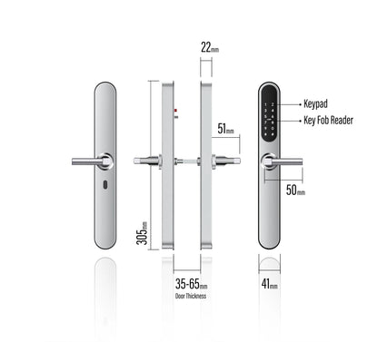 MILES NELSON COMMERCIAL D-LOCK DIGITAL BRUSHED STAINLESS AND MATT BLACK  WITH 35MM BACKSET / SLIDING DOOR MORTICE LOCK