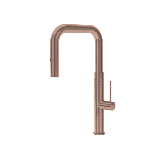 MERCER AM065 SEVILLE PULLOUT J SHAPE SPRAY MIXER COPPER PVD TEXTURE