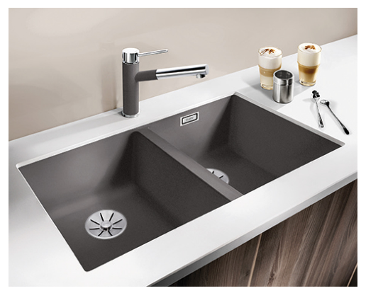 Blanco Germany Subline 350/350-U Double Bowl Sink,( Width 350mm x Depth 200mm )  Blanco Silgranit Range- Available in 5 Colours :  Anthracite ,Rock Grey ,White ,Alu-Metallic ,Black