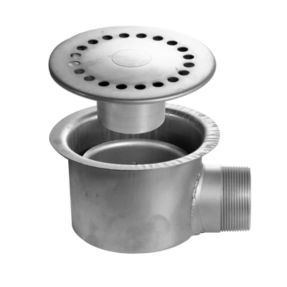 MERCER K SERIES SHOWER TRAYS -304 0.9MM  2 AND 3 SIDE EASY CLEAN 50MM SIDE OUTLET INT STEP POLYBASE