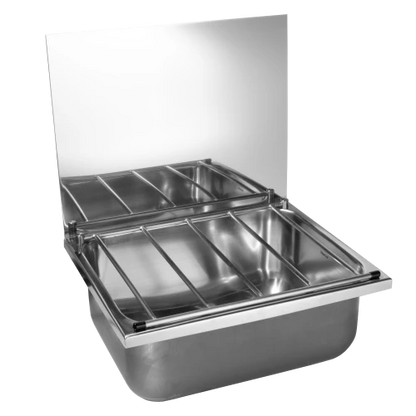 MERCER X1 CLEANER SINK BUCKET WITH GRID -1.6MM LEFT/RIGHT BACK UPSTAND 40MM WASTE WITH AND WITHOUT OVERFLOW 304