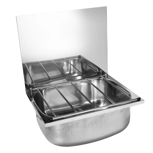 MERCER XL CLEANER SINK BUCKET WITH GRID -0.8MM BACK/RIGHT UPSTAND 90/40MM WASTE WITH AND WITH OUT OVERFLOW 304
