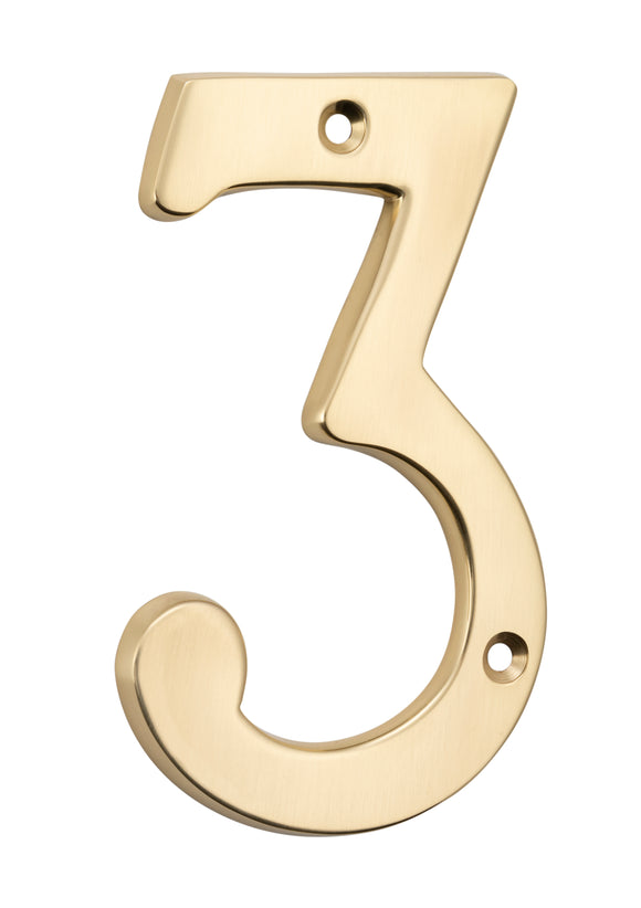 Numeral 3 Polished Brass H100mm