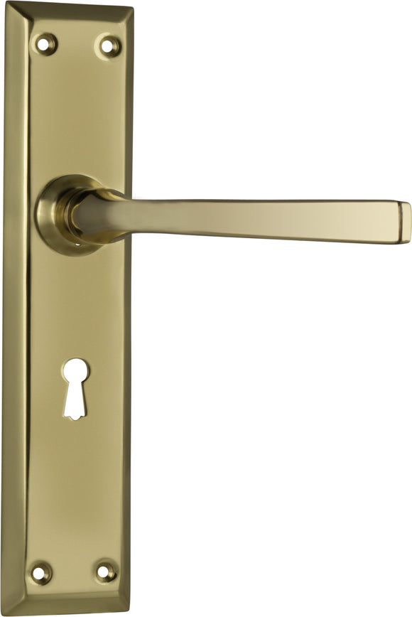 Door Lever Menton Lock Pair Polished Brass H225xW50xP75mm