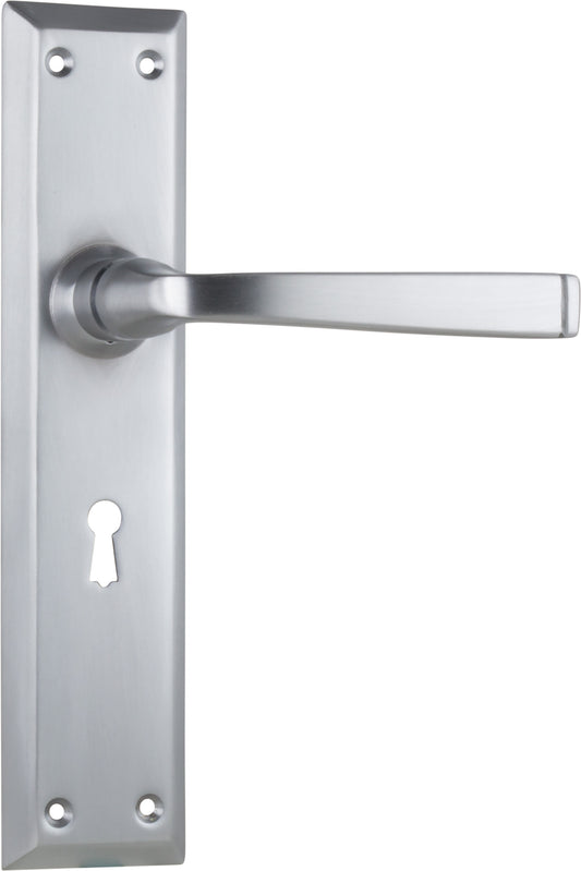 Door Lever Menton Lock Pair Satin Chrome H225xW50xP75mm