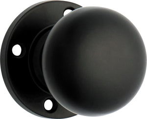 Door Knob Retro Fit Round Rose Pair Matt Black D54xP59mm BP60mm