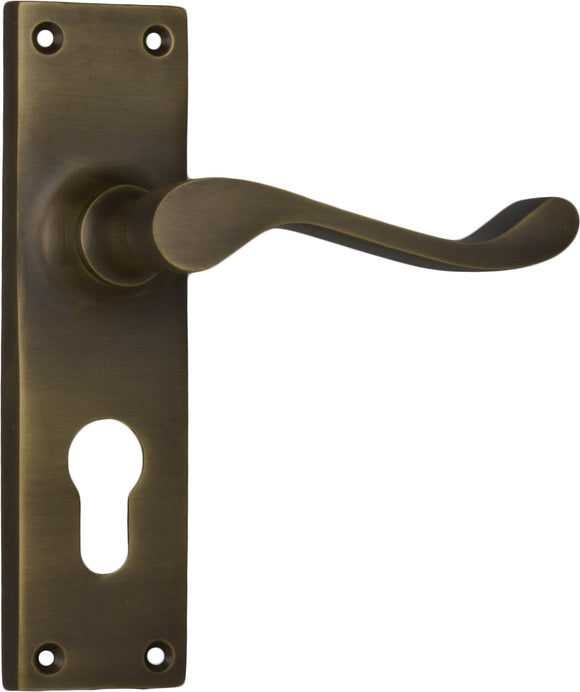 Door Lever Victorian Euro Pair Antique Brass H152xW42xP59mm