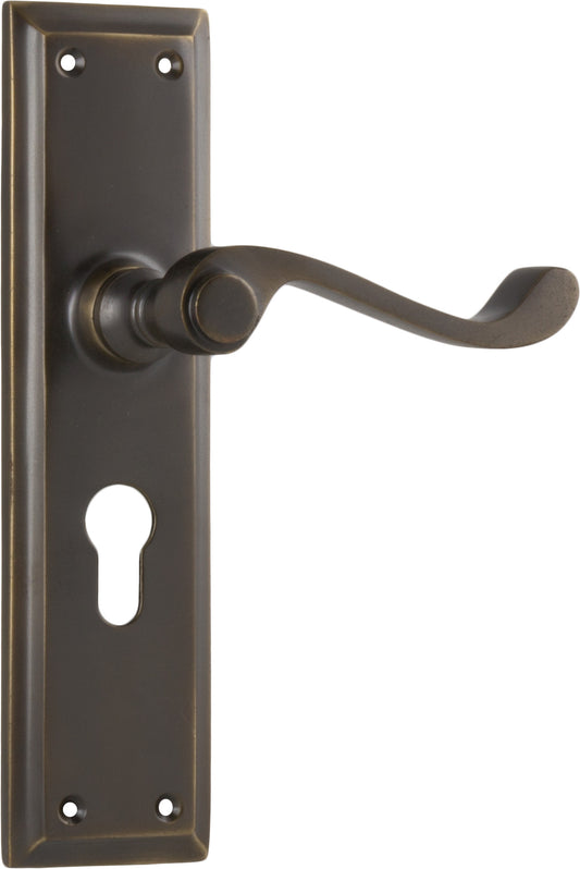 Door Lever Milton Euro Pair Antique Brass H200xW50xP68mm
