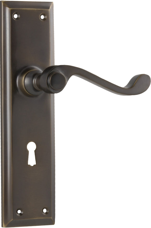 Door Lever Milton Lock Pair Antique Brass H200xW50xP68mm
