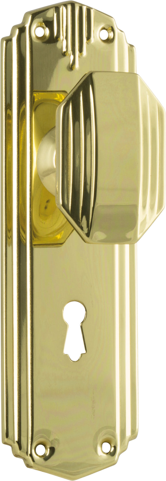 Door Knob Napier Art Deco Lock Pair Polished Brass H178xW54xP50mm