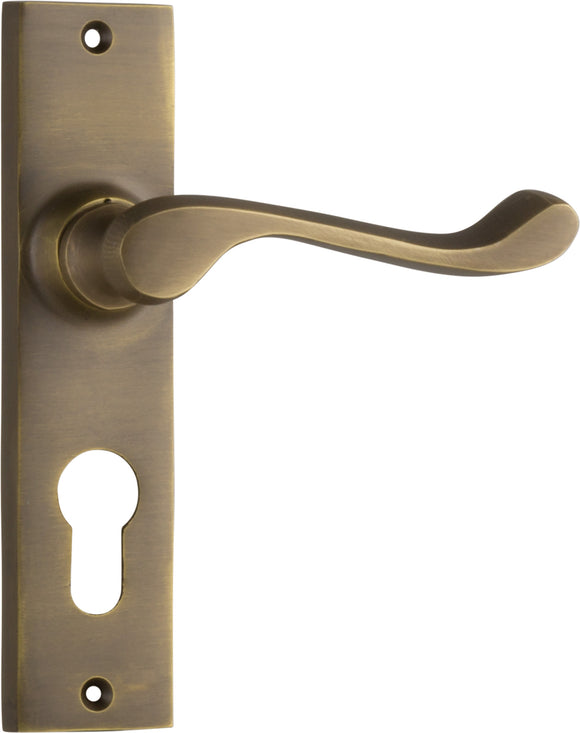 Door Lever Fremantle Euro Pair Antique Brass H150xW35xP50mm