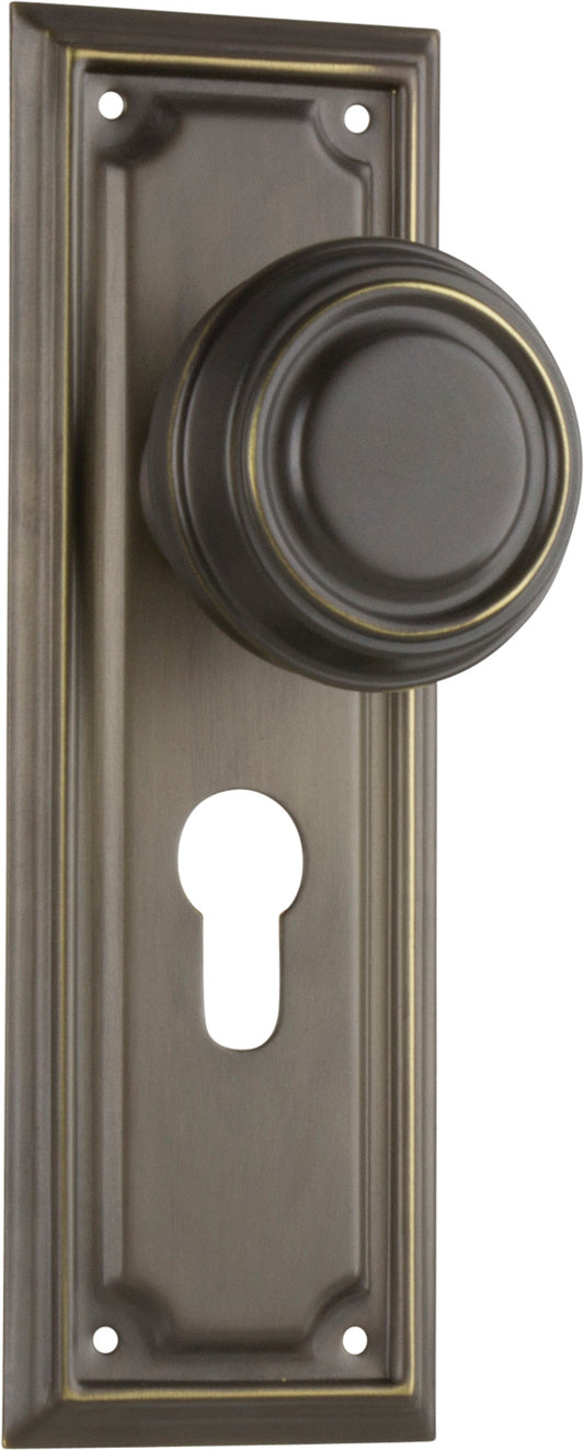 Door Knob Edwardian Euro Pair Antique Brass H185xW60xP57mm