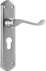 Door Lever Windsor Euro Pair Satin Chrome H200xP60xW45mm