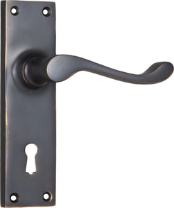 Door Lever Victorian Lock Pair Antique Copper H152xW42xP59mm