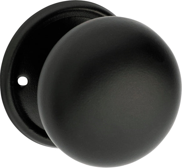 Door Knob Plain Round Rose Pair Matt Black D54xP53mm BP54mm