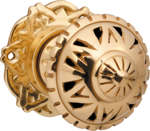 Door Knob Filigree Round Rose Pair Polished Brass D63xP78mm