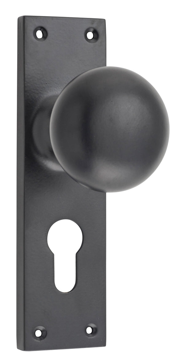 Door Knob Victorian Euro Pair Matt Black H152xW42xP75mm