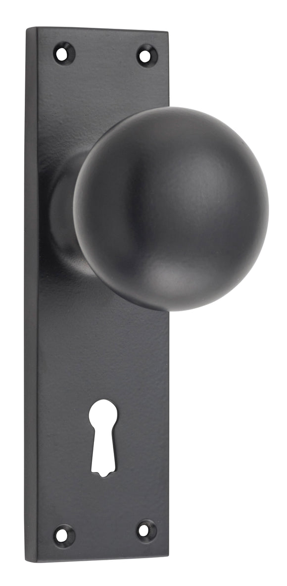 Door Knob Victorian Lock Pair Matt Black H152xW42xP75mm