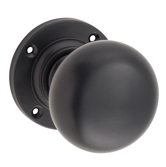 Door Knob Victorian Round Rose Pair Matt Black D54xP65mm BP57mm