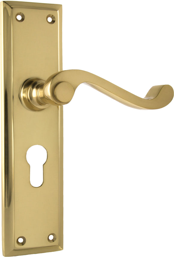 Door Lever Milton Euro Pair Polished Brass H200xW50xP68mm