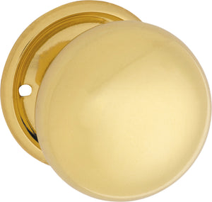 Door Knob Plain Round Rose Pair Polished Brass D54xP53mm BP54mm