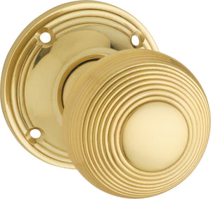 Door Knob Reeded Mortice Pair Polished Brass D51xP81mm BP60mm