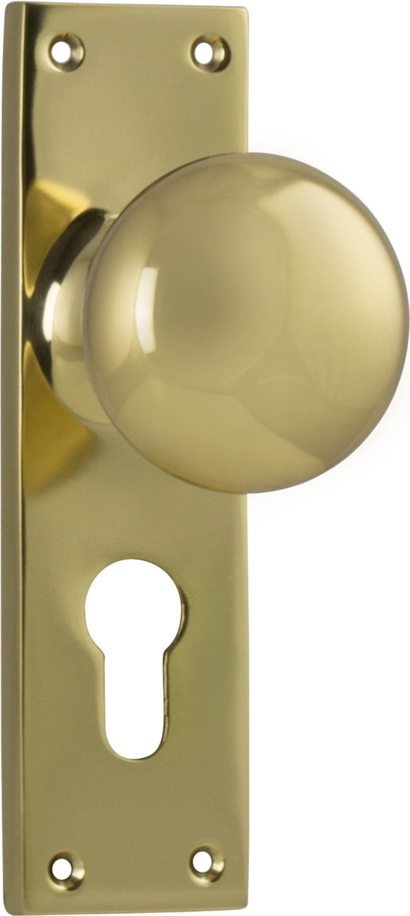 Door Knob Victorian Euro Pair Polished Brass H152xW42xP75mm