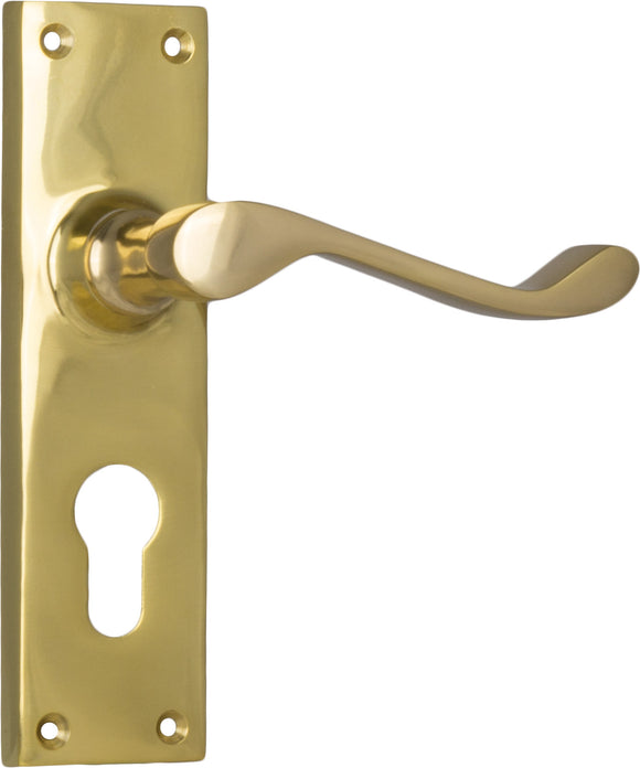 Door Lever Victorian Euro Pair Polished Brass H152xW42xP59mm