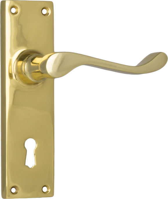 Door Lever Victorian Lock Pair Polished Brass H152xW42xP59mm