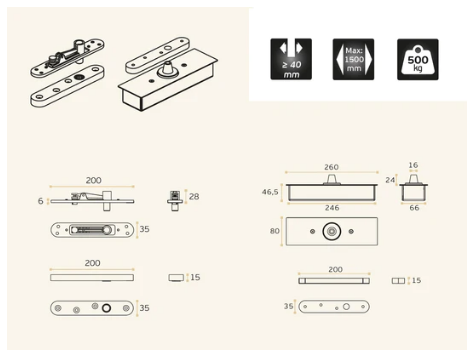 JNF IN.05.500 Pivot for Single or Double Action Doors ( 500kg ) Finish : Stainless Steel