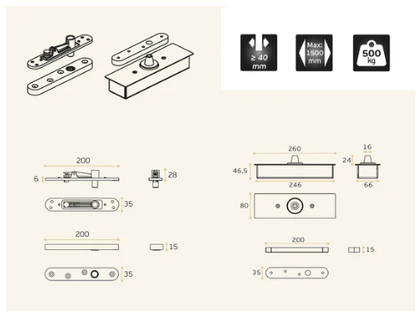 JNF IN.05.500 Pivot for Single or Double Action Doors ( 500kg ) Finish : Stainless Steel