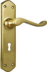 Door Lever Windsor Lock Pair Polished Brass H200xP60xW45mm