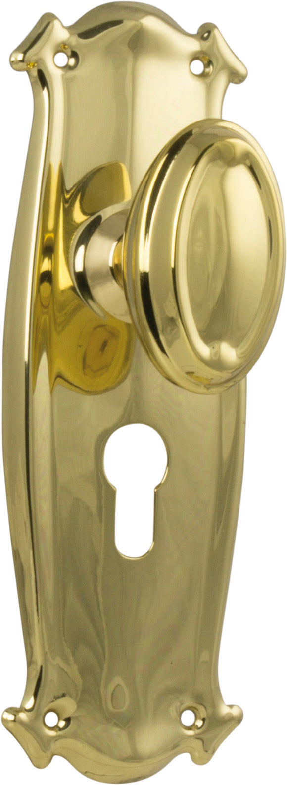 Door Knob Bungalow Euro Pair Polished Brass H197xW68xP60mm