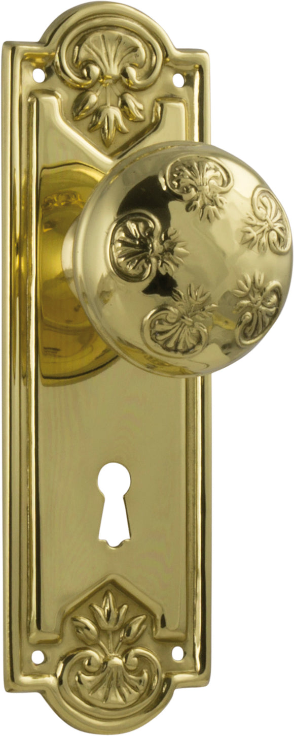 Door Knob Nouveau Lock Pair Polished Brass H188xW58xP60mm
