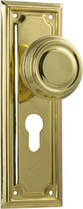 Door Knob Edwardian Euro Pair Polished Brass H185xW60xP57mm
