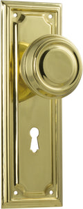 Door Knob Edwardian Lock Pair Polished Brass H185xW60xP57mm