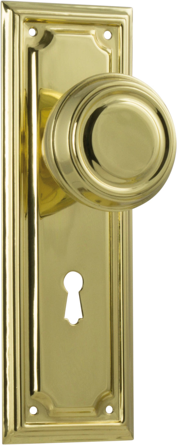 Door Knob Edwardian Lock Pair Polished Brass H185xW60xP57mm