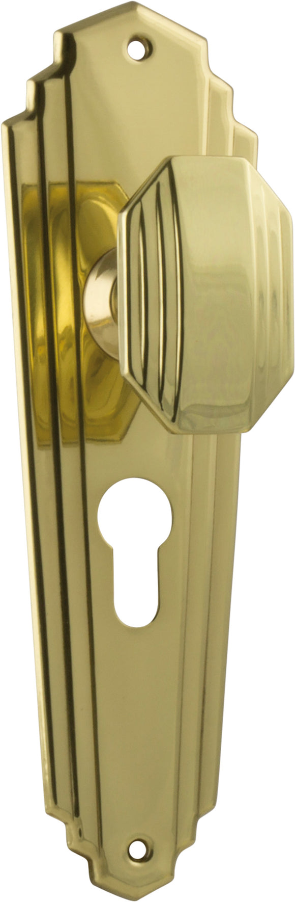 Door Knob Elwood Art Deco Euro Pair Polished Brass H200xW63xP47mm