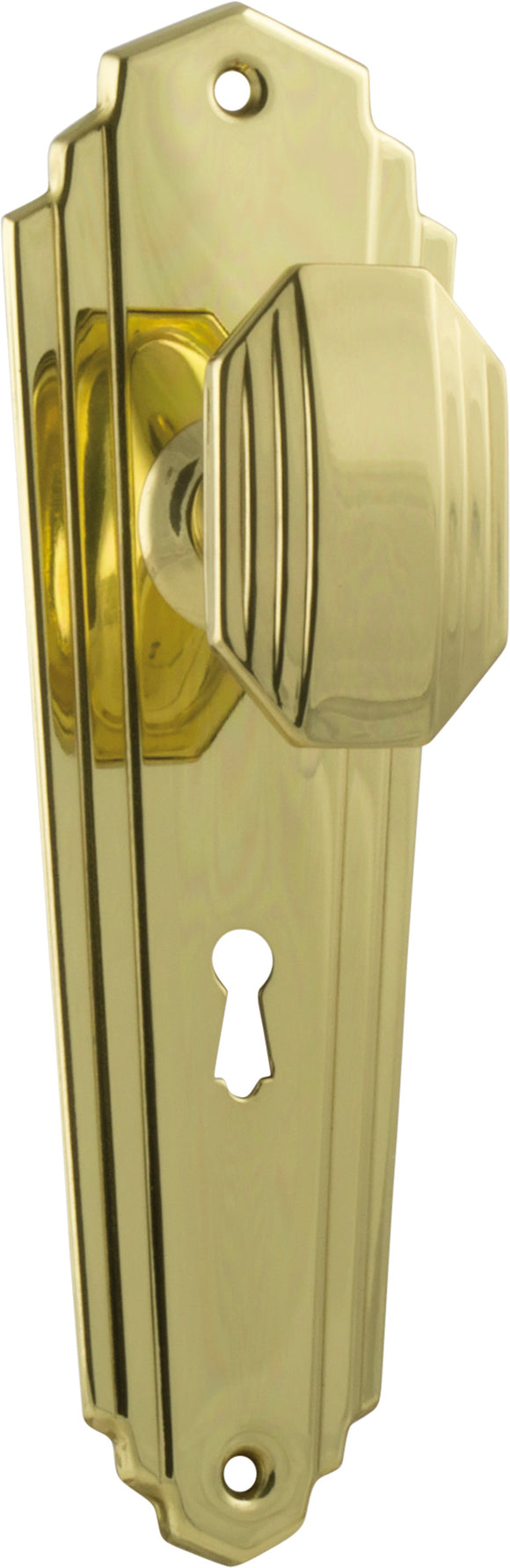 Door Knob Elwood Art Deco Lock Pair Polished Brass H200xW63xP47mm