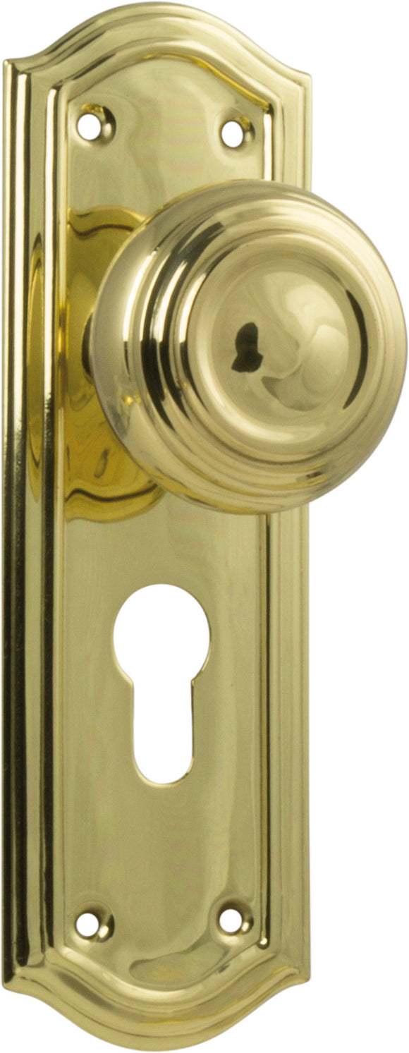 Door Knob Kensington Euro Pair Polished Brass H175xP57xW58mm