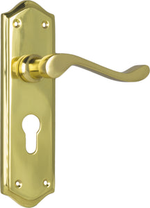 Door Lever Henley Euro Pair Polished Brass H180xW50xP58mm