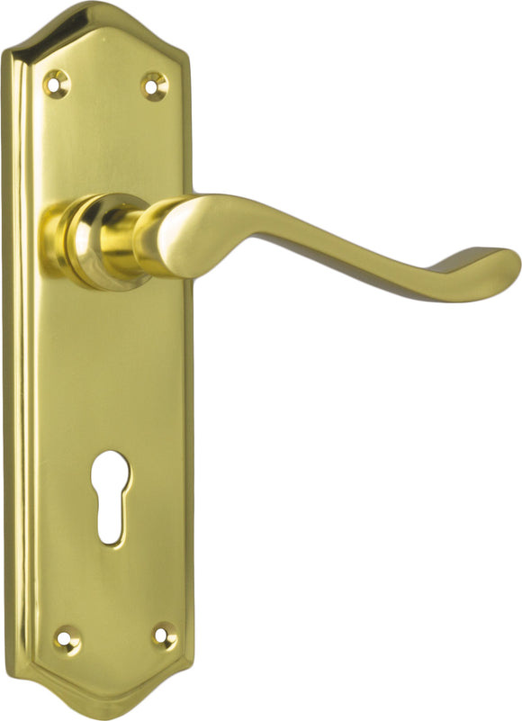 Door Lever Henley Lock Pair Polished Brass H180xW50xP58mm